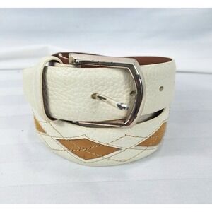 Brighton Cream Tan Diamond Cutout Leather Belt Silver Buckle Womens 38